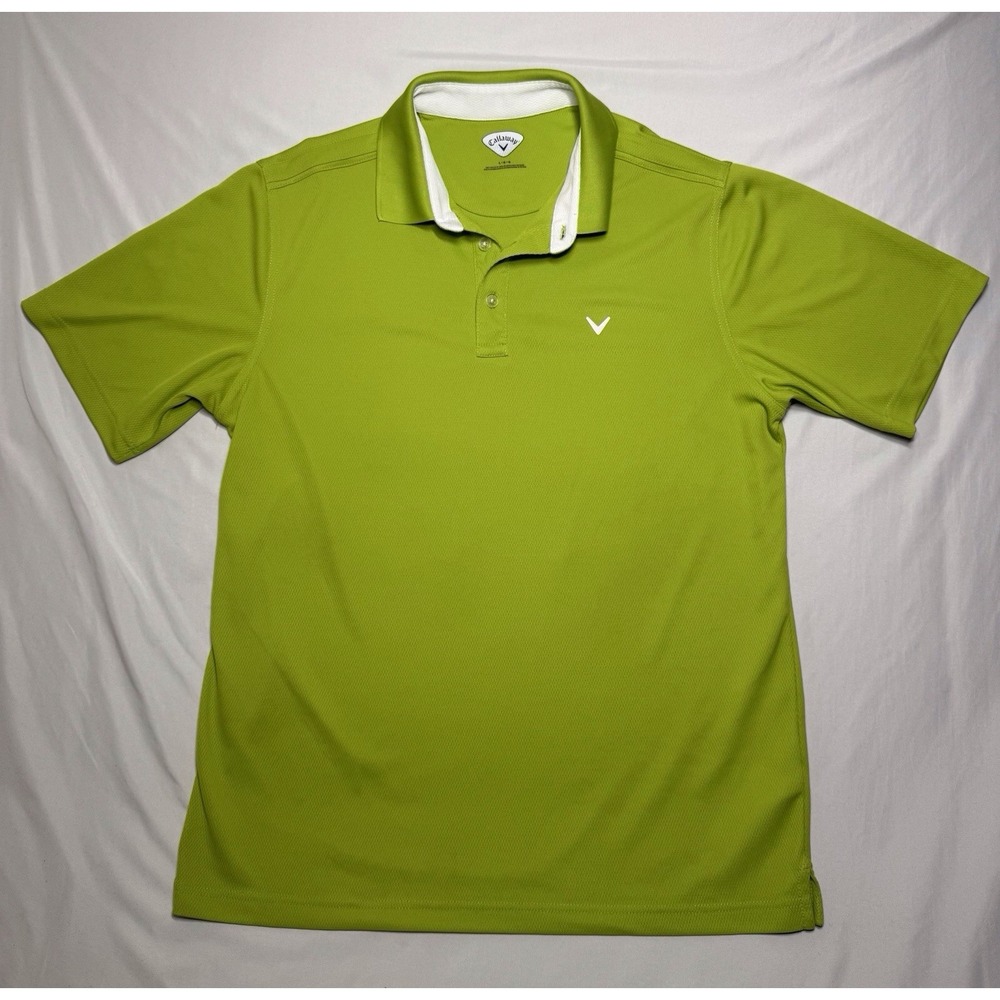 Callaway Golf Polo Mens Large Lime Green Performance Casual Pullover Shirt Logo